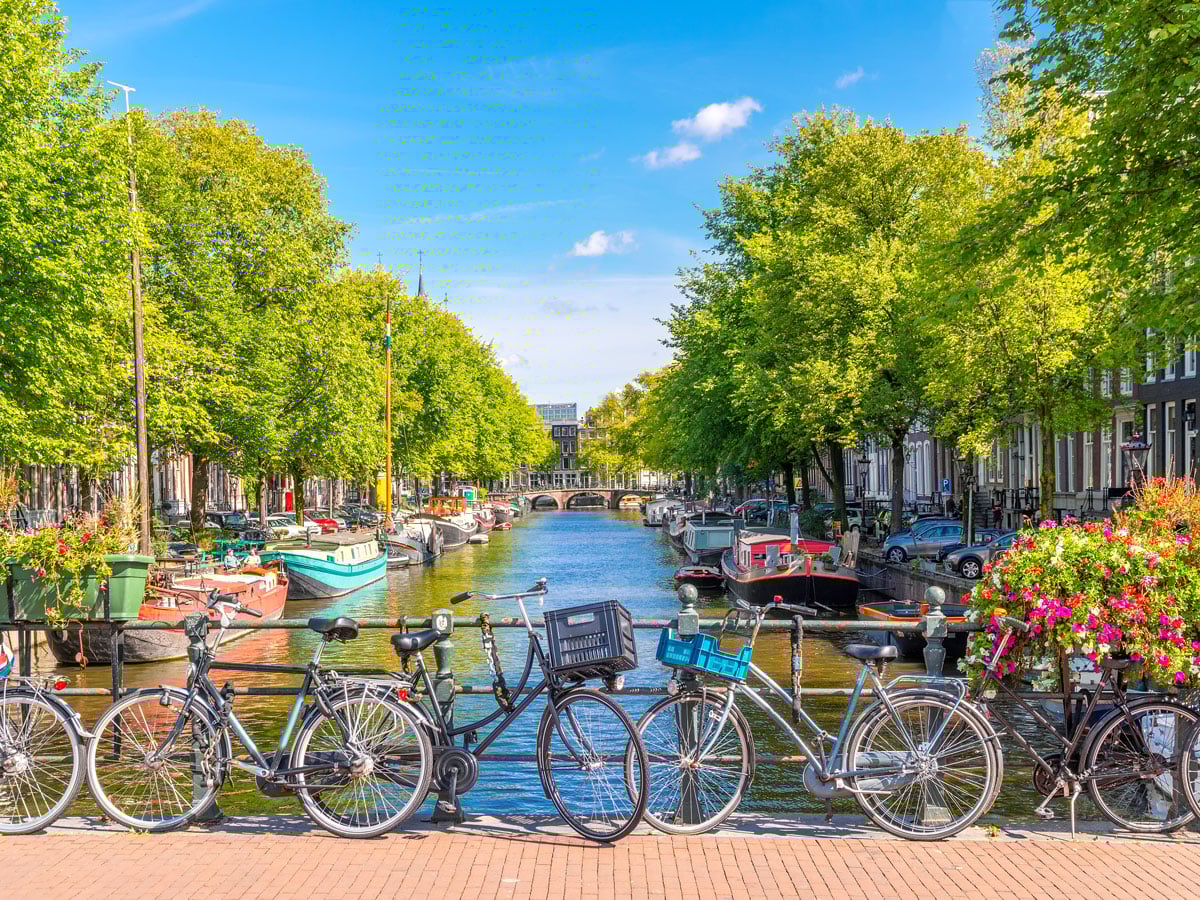 Bicycles on bridge over Amsterdam canal