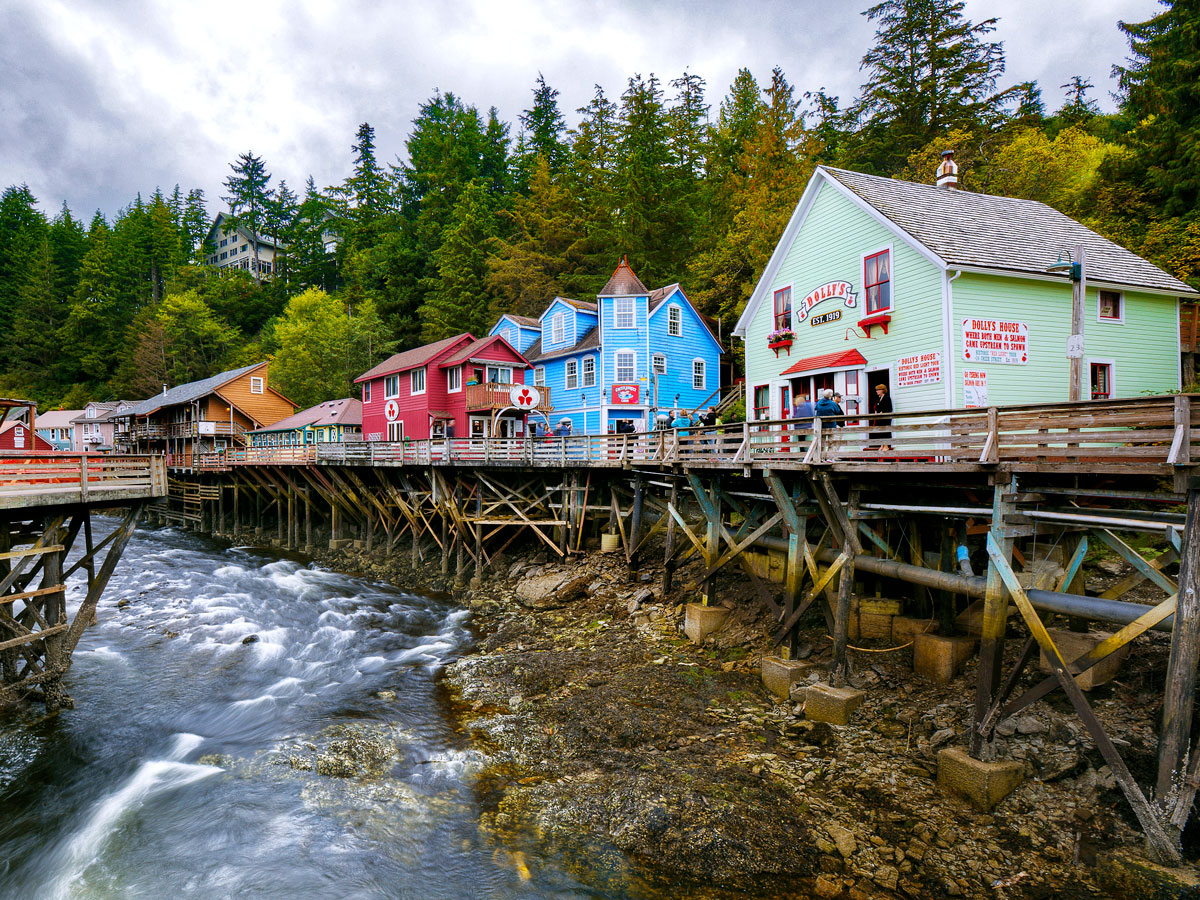 Buildings above the Ketchikan Creek in Alaska