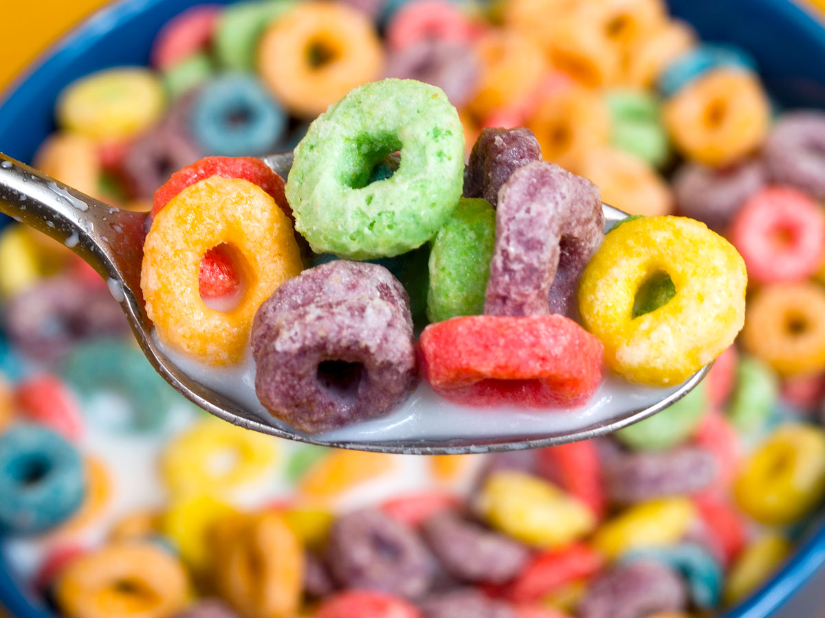 Spoonful of Froot Loops cereal