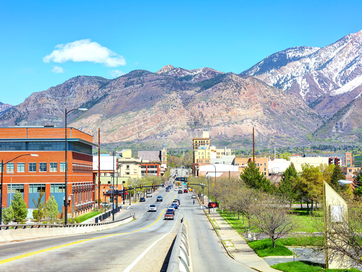 Town of Ogden, Utah, surrounded by mountains