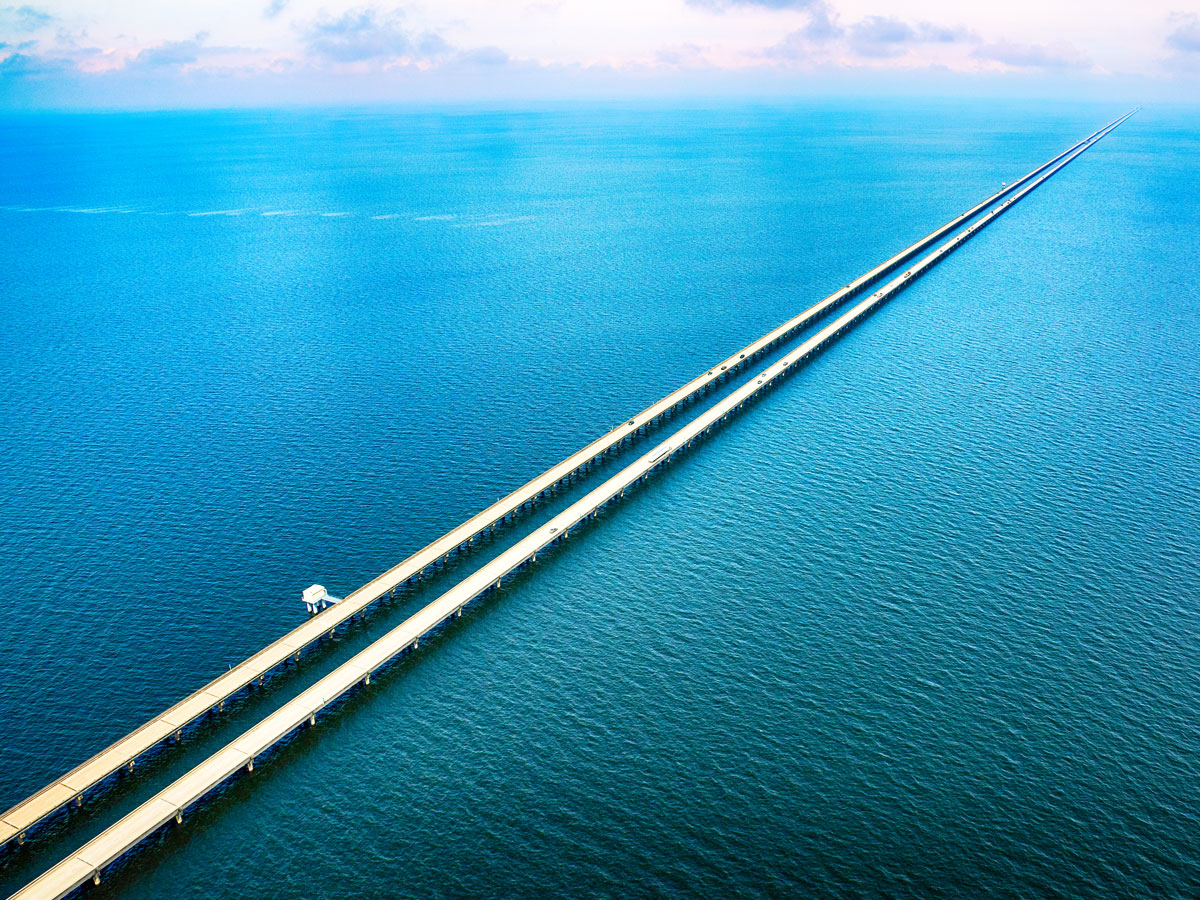 Aerial view of the Lake Pontchartrain Causeway in Louisiana