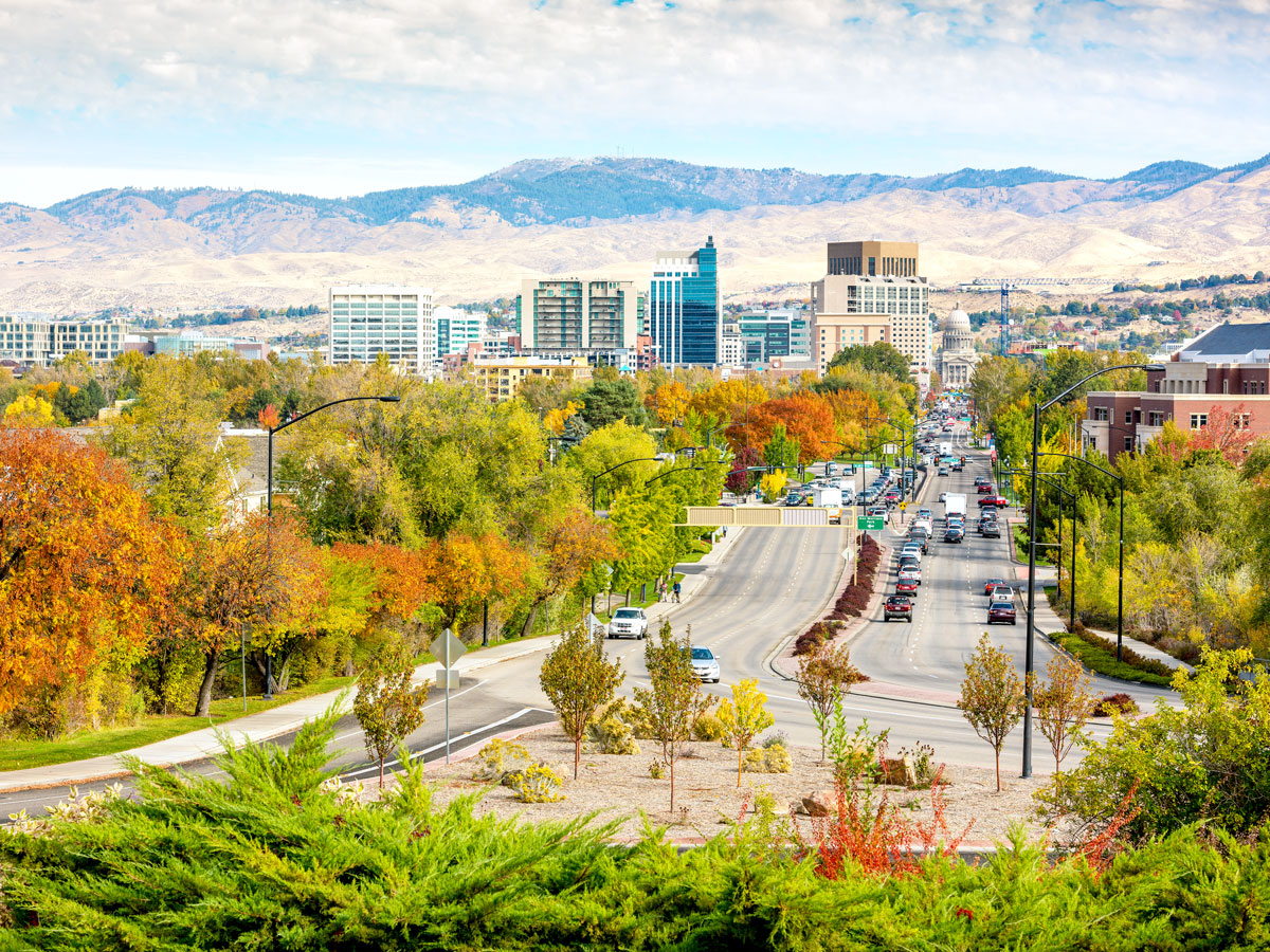 Highway leading to downtown Boise, Idaho, seen from above