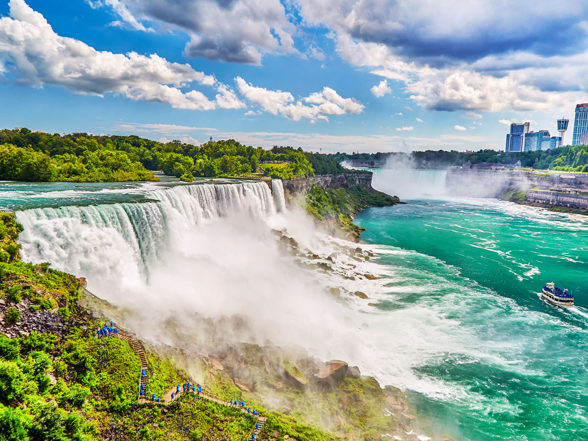 Aerial view of Niagara Falls on the border of Canada and the U.S.