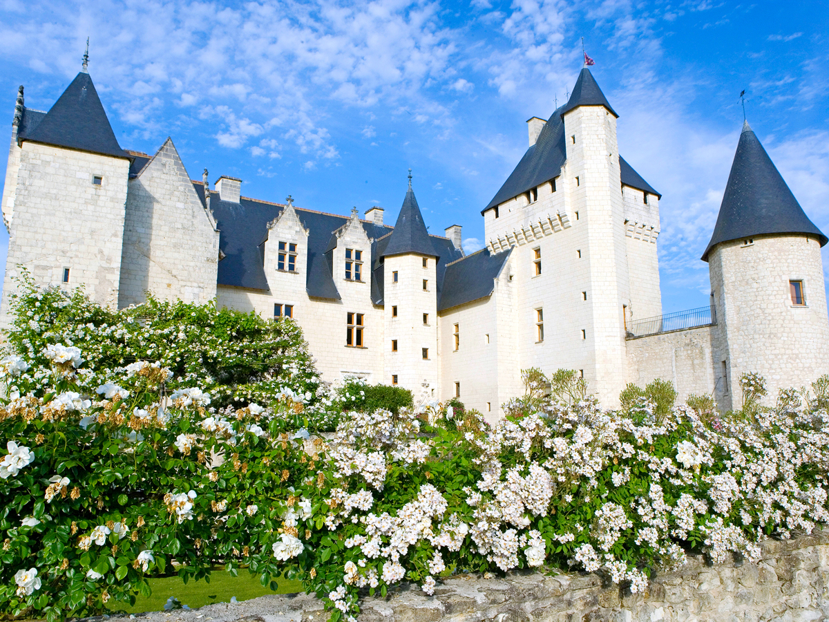 Flowers in front of Château du Rivau in France's Loire Valley