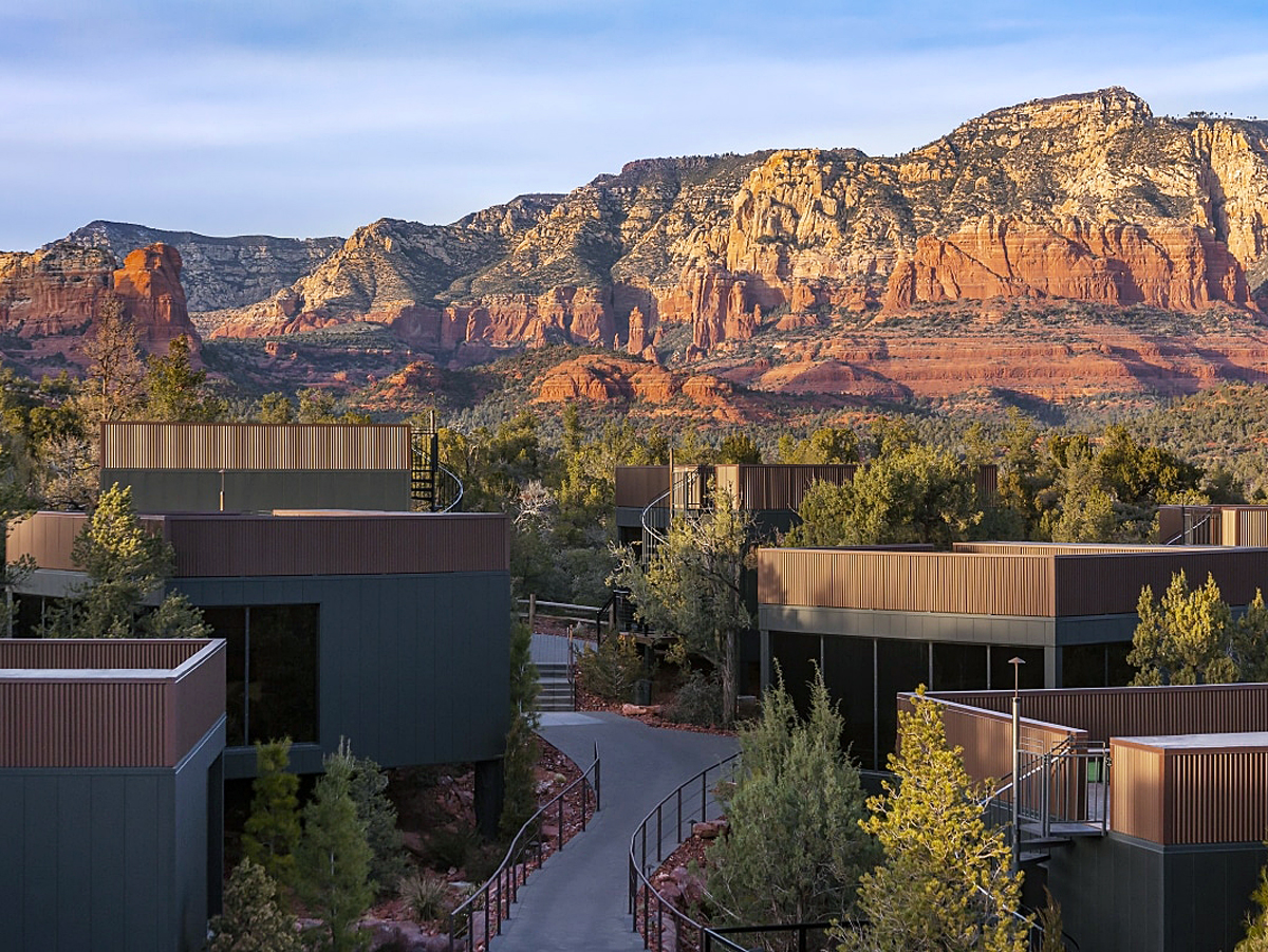 View of red rock formations of Sedona from Ambiente Hotel