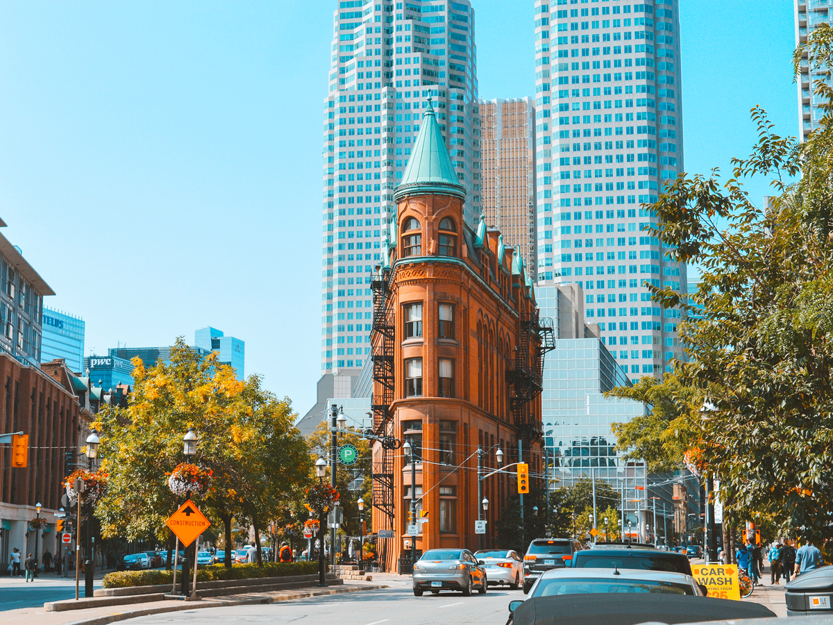 Flatiron building and skyscrapers in Toronto, Ontario