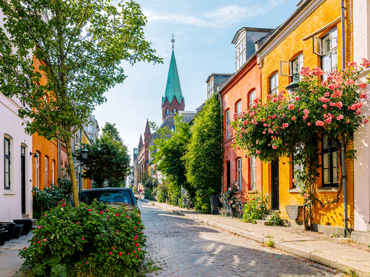 Colorfully painted homes on Copenhagen street