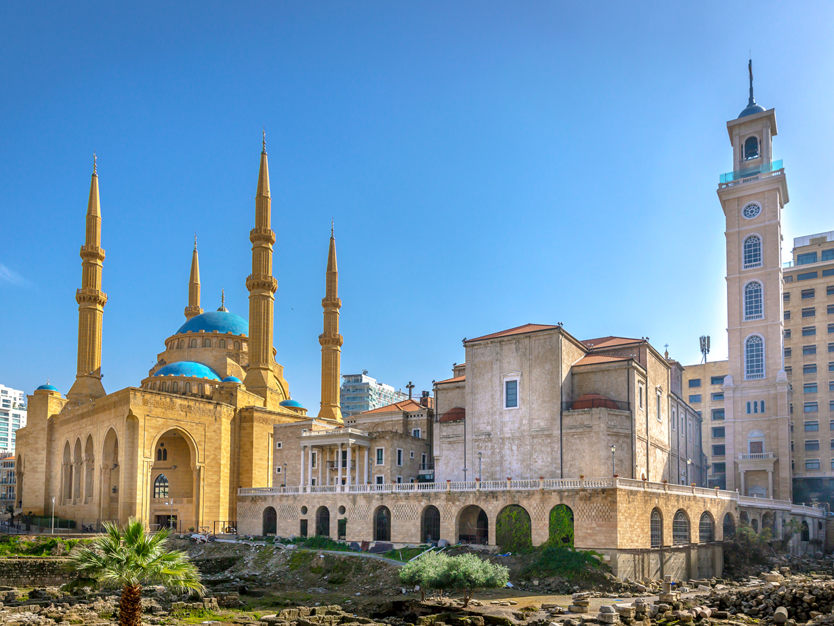 A mosque beside a church in Beirut, Lebanon