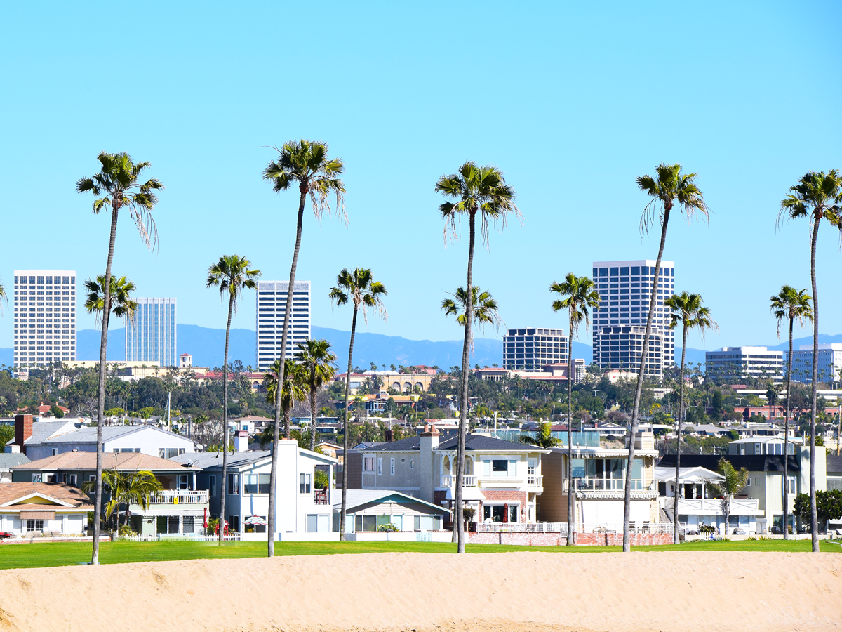 Palm trees with high-rises in background in Irvine, California