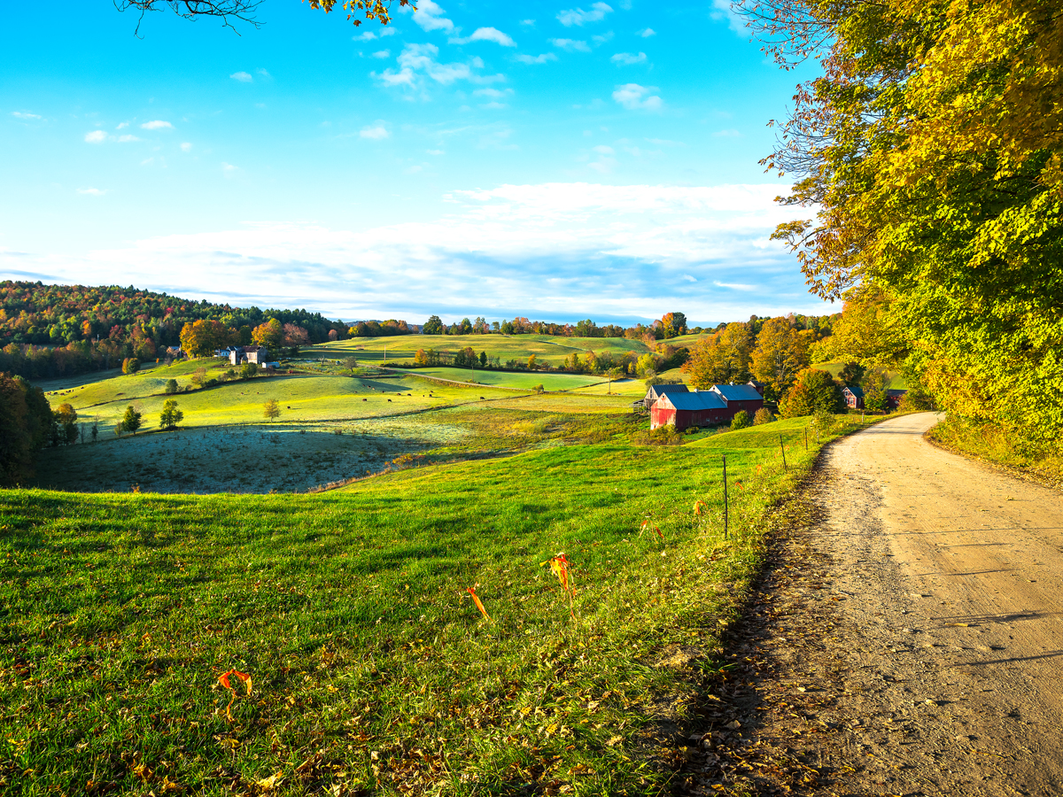Farm and rolling hills outside Woodstock, Vermont