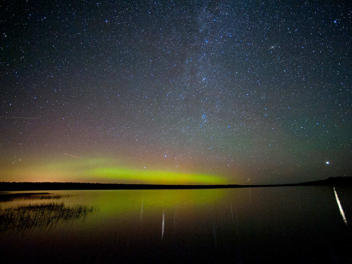 The aurora borealis over Lake Superior in Michigan