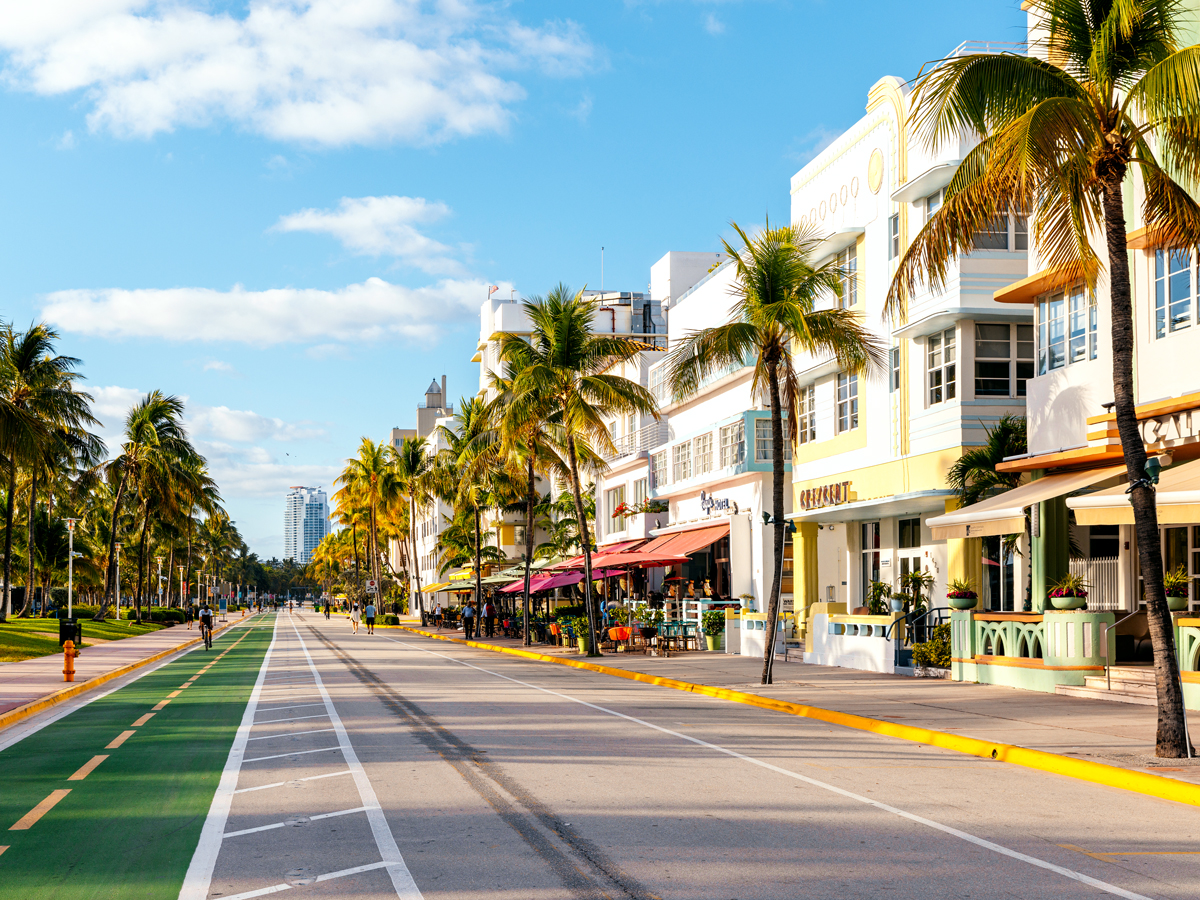 Art deco hotels along Ocean Drive in Miami Beach, Florida