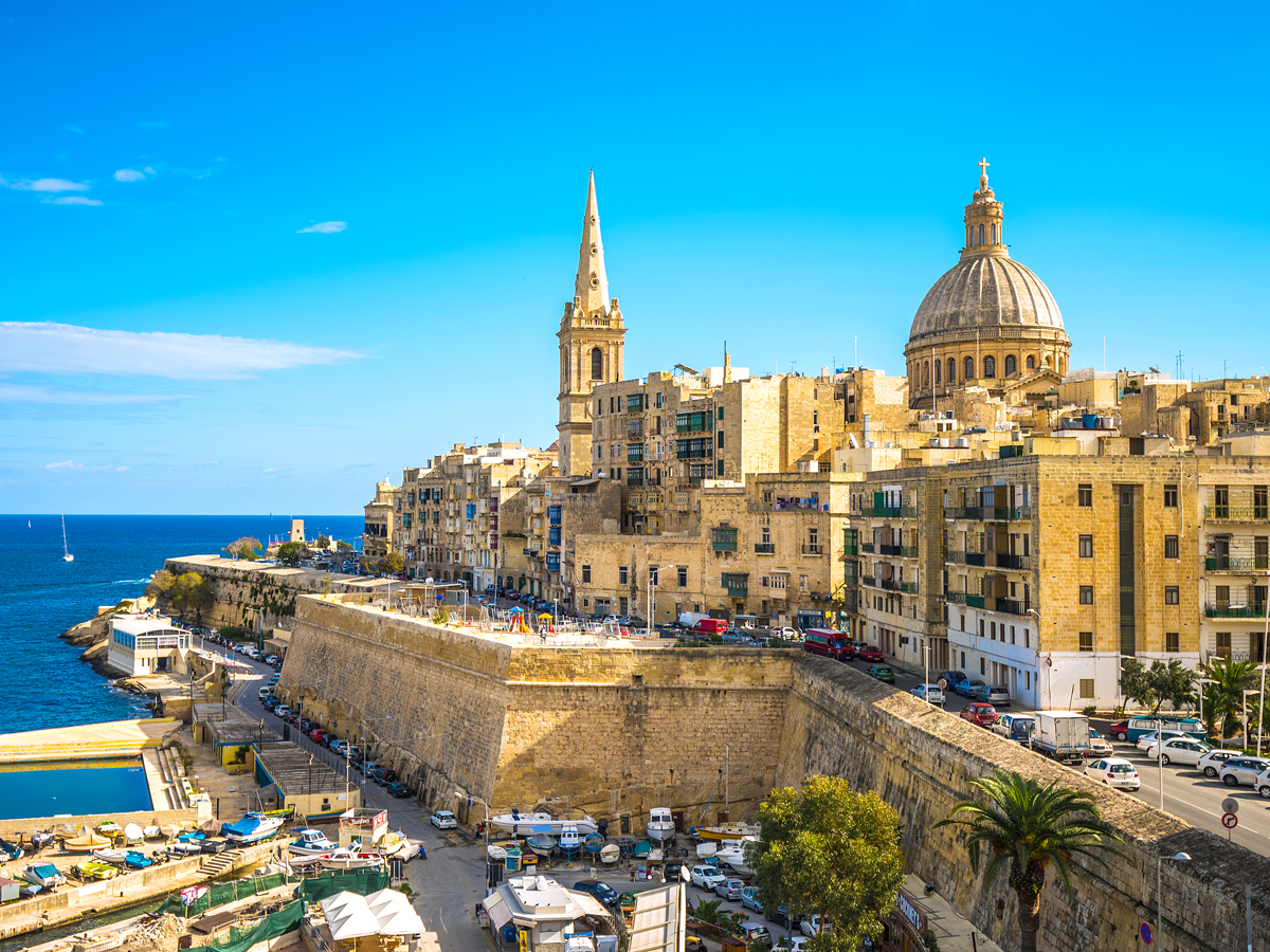 Walled city of Valletta, Malta, overlooking coast