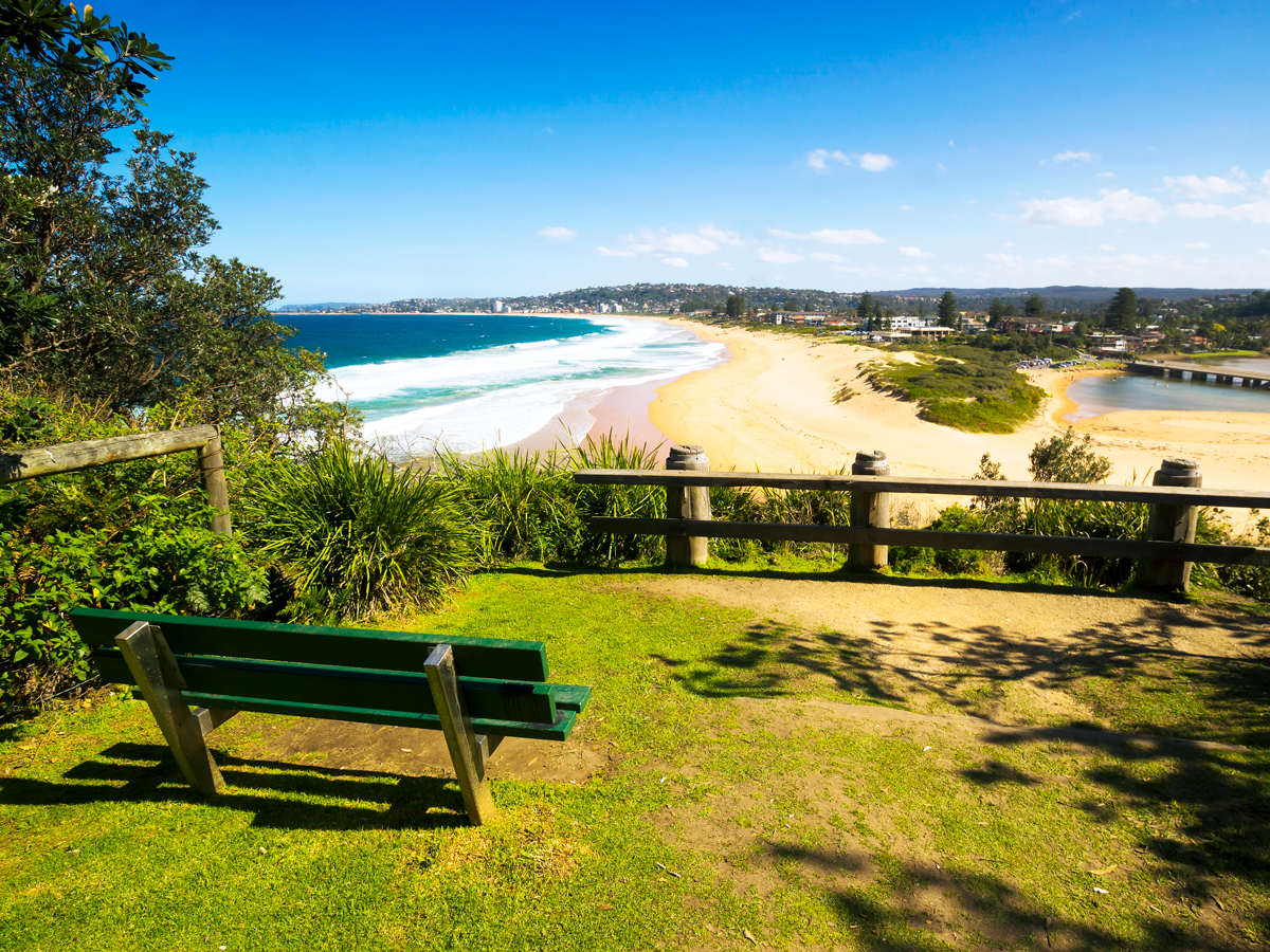 Bench overlooking the coast in Sydney, Australia