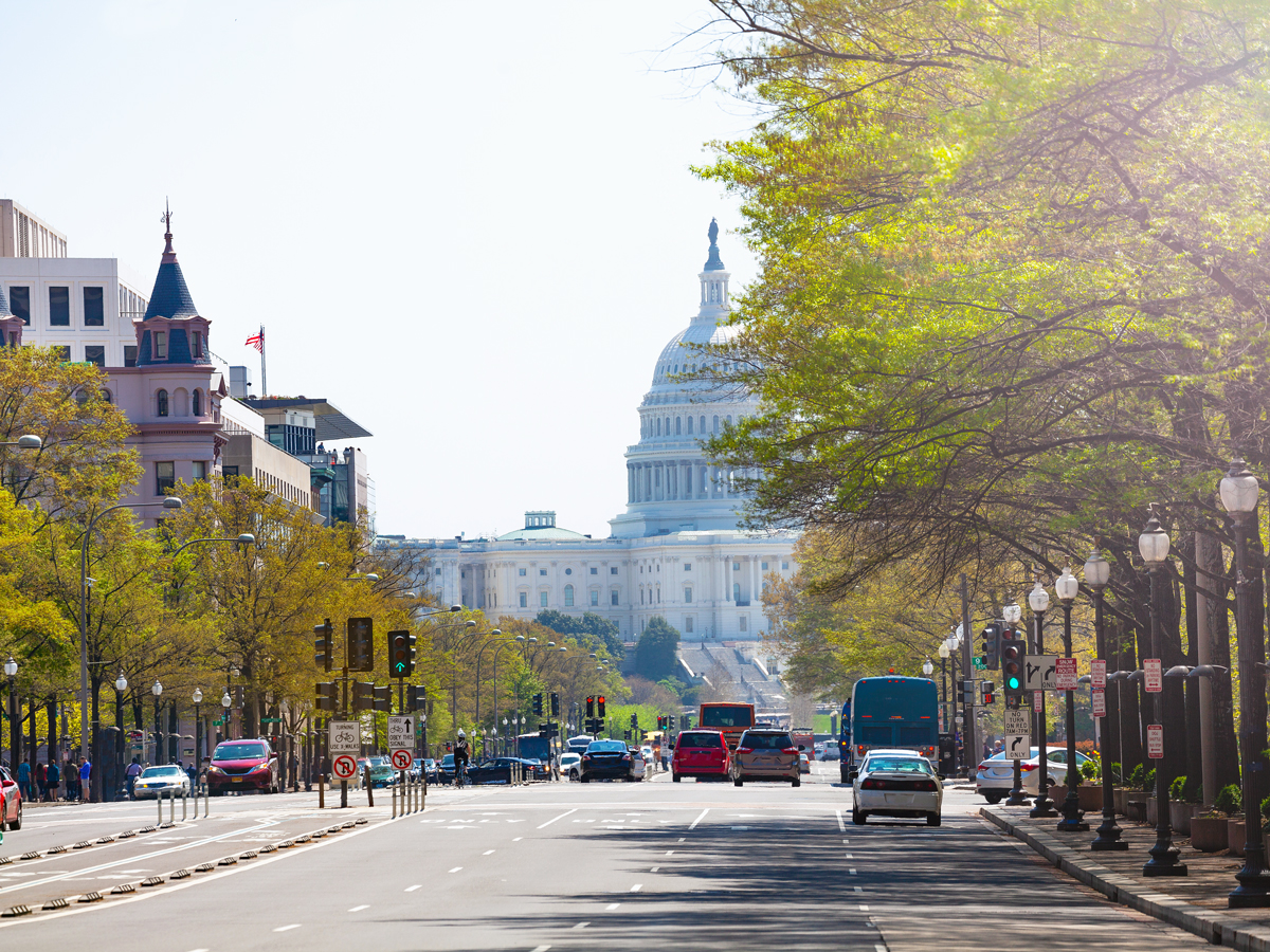 Road leading toward the U.S. Capitol in Washington, D.C.