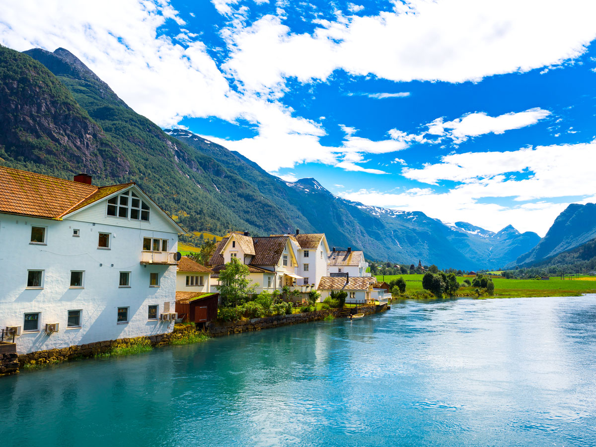 Homes along fjord in Norway