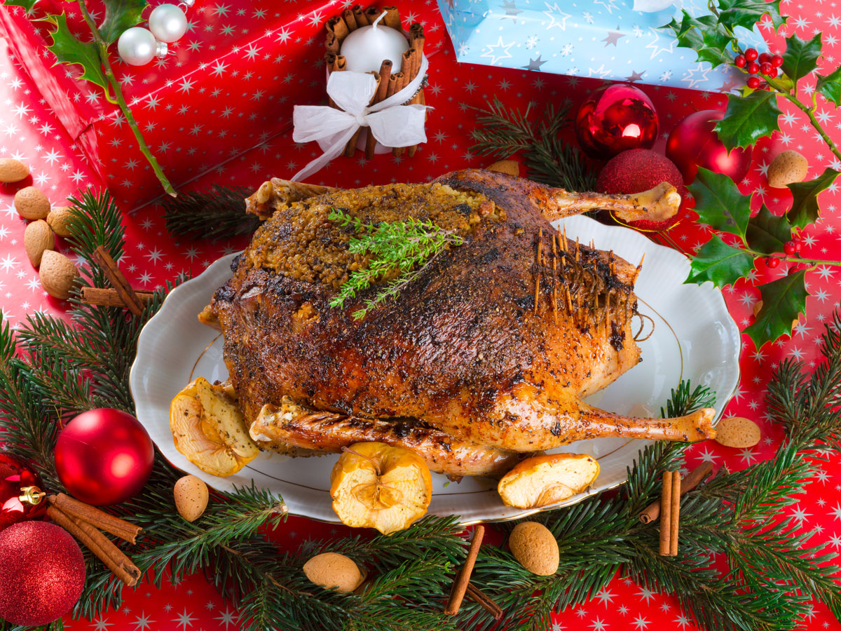 German Weihnachtsgans surrounded by Christmas decorations