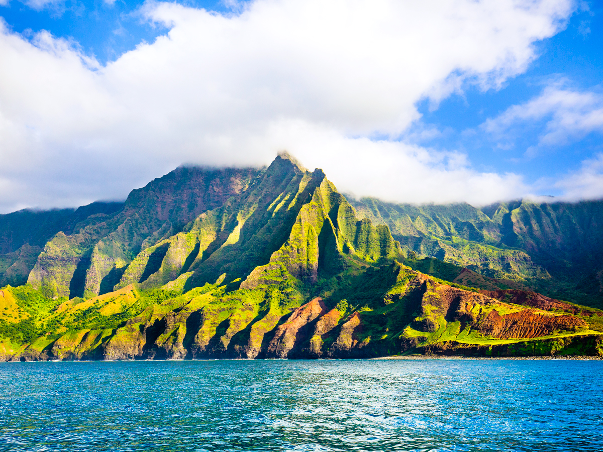 Napali Coast seen from the waters off Kauai