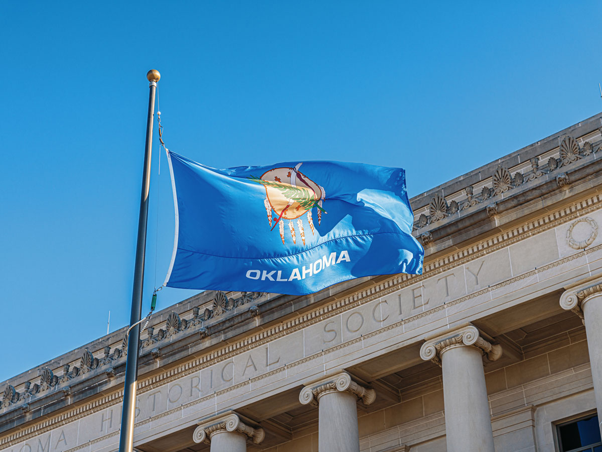 Oklahoma Flag at the Judicial Center building in Oklahoma City