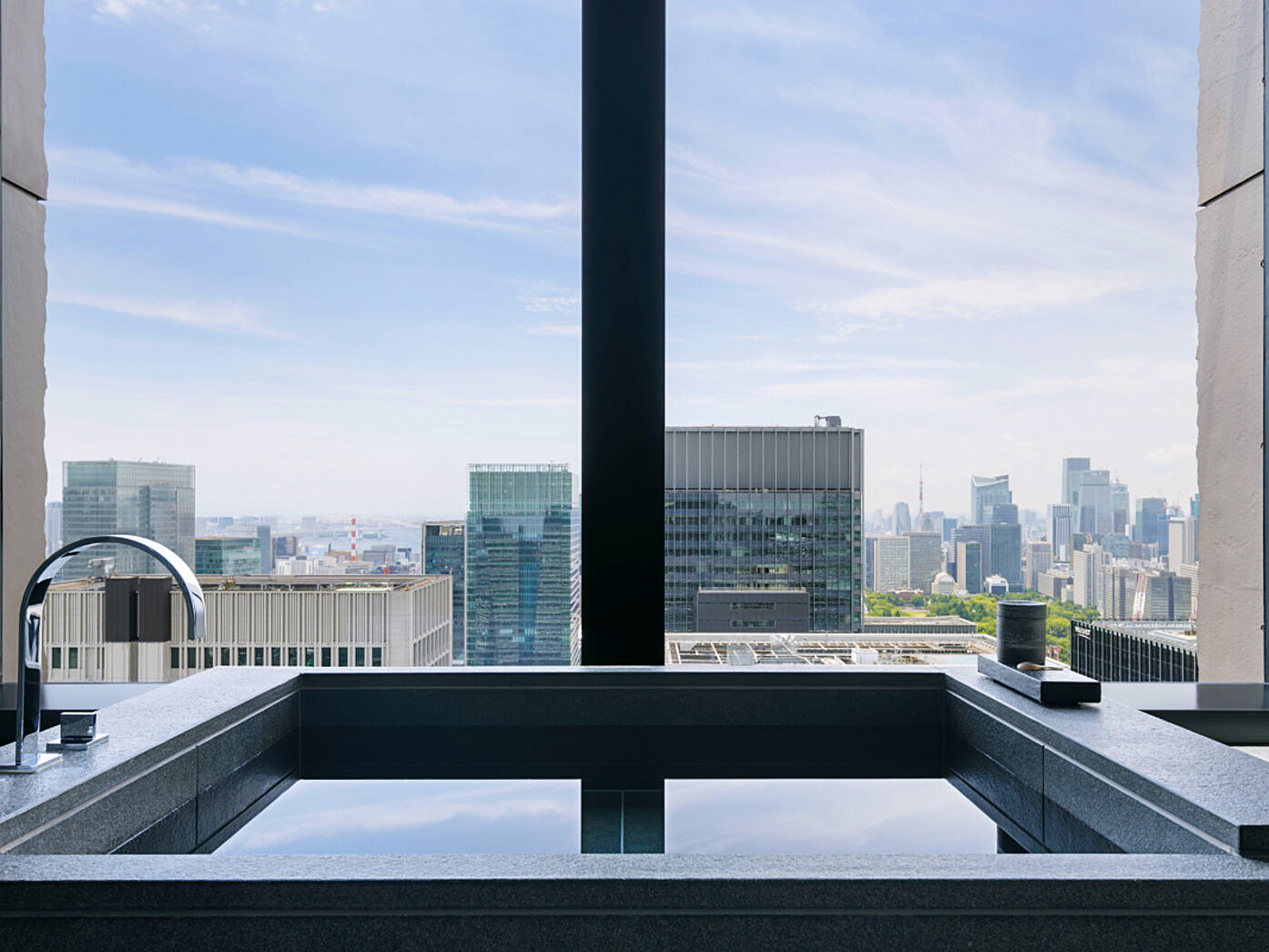 Soaking tub overlooking Tokyo skyline at Aman Tokyo
