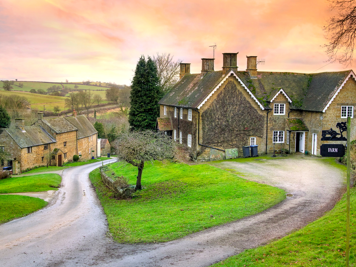 Village of Warwickshire at sunset