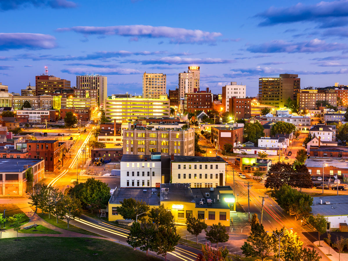 Cityscape of Portland, Maine, at night
