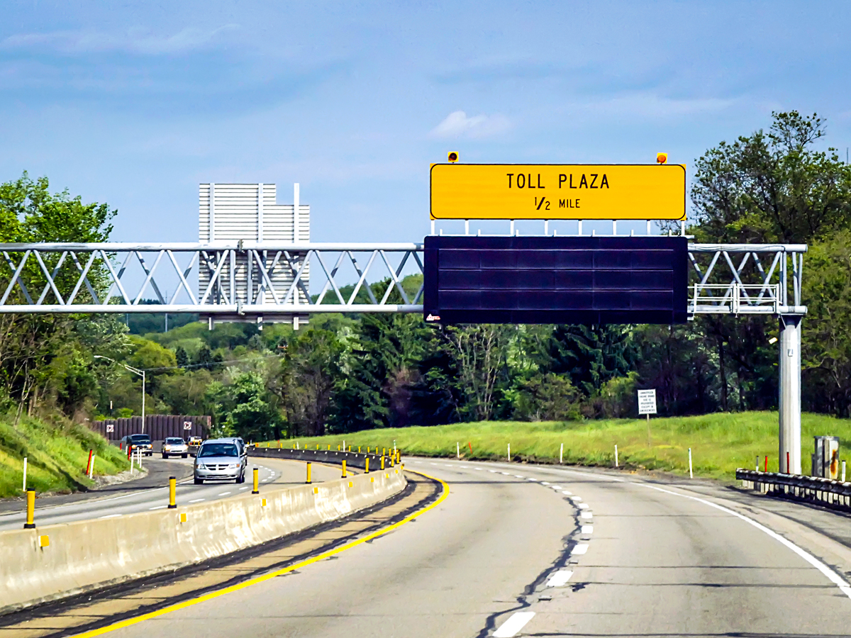 Toll plaza sign on the Ohio Turnpike