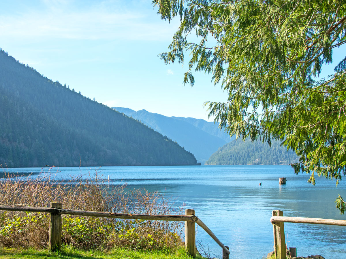 Steps leading to East Beach on Lake Crescent in Washington state