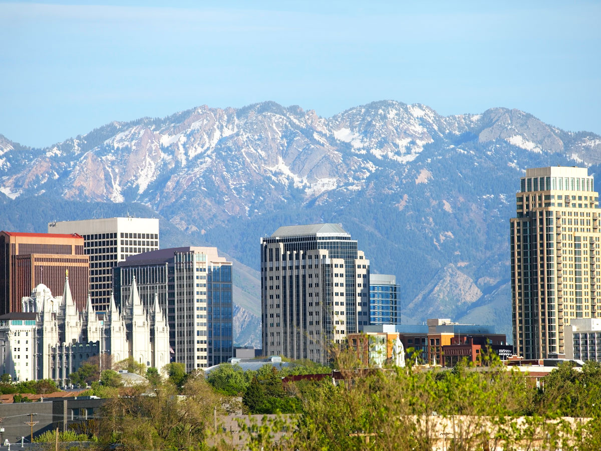 Salt Lake City skyline with mountains in background