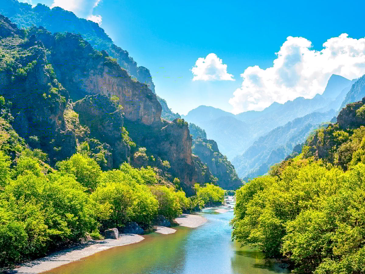 Overview of Samaria Gorge on island of Crete, Greece