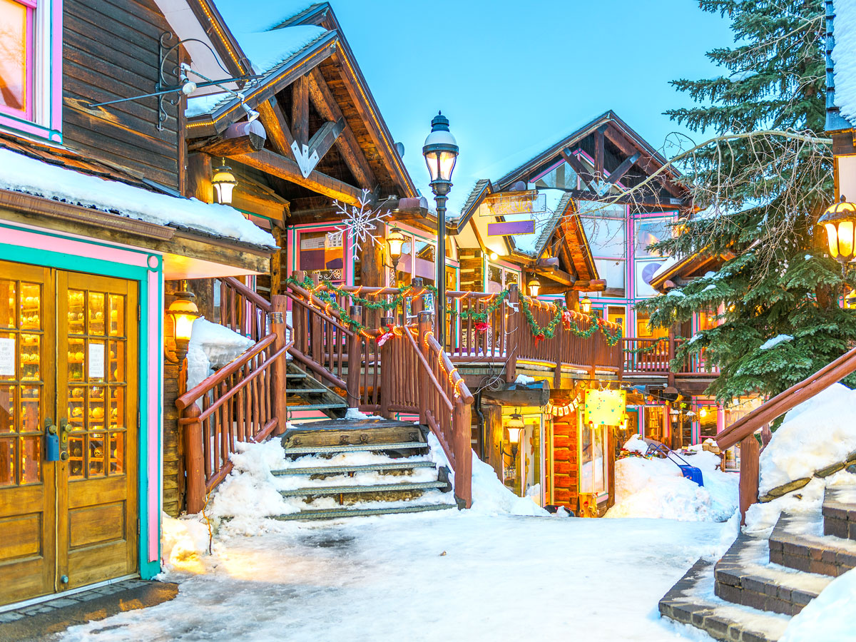 Snowy village scene in Breckenridge, Colorado
