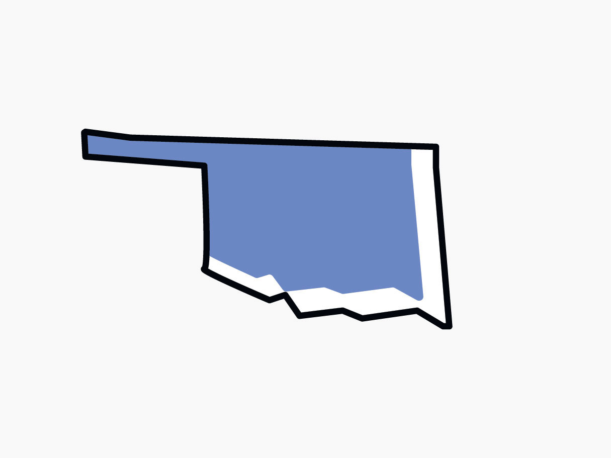 Outline of Oklahoma on a map