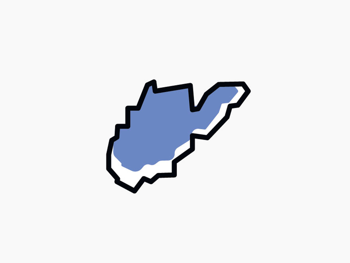 Outline of West Virginia on a map