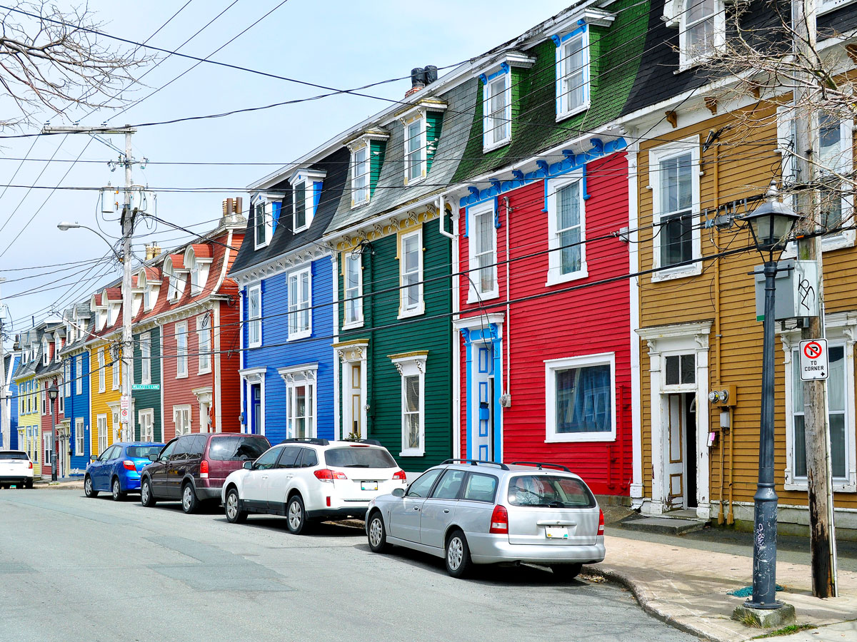 Colorful homes of Jellybean Row in St. John's, Newfoundland and Labrador