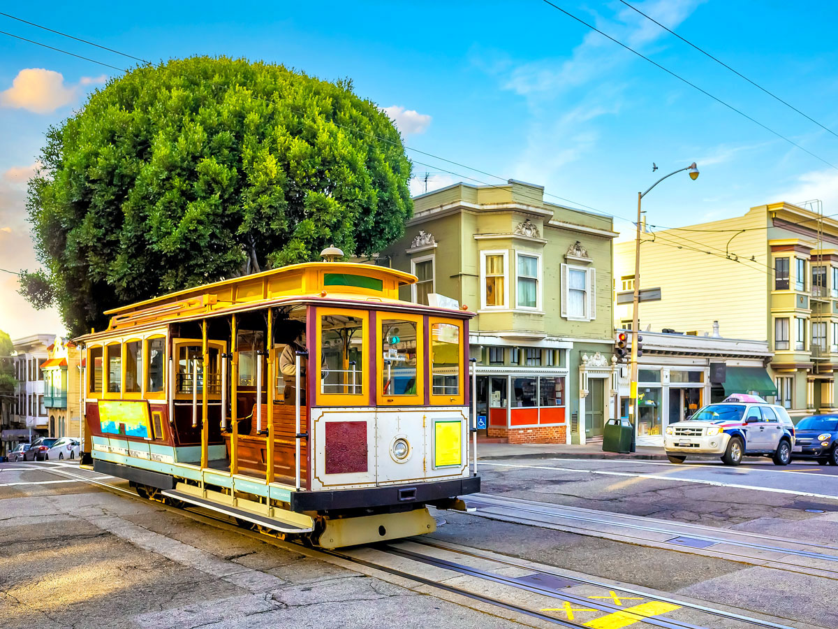 Cable car on streets of San Francisco, California