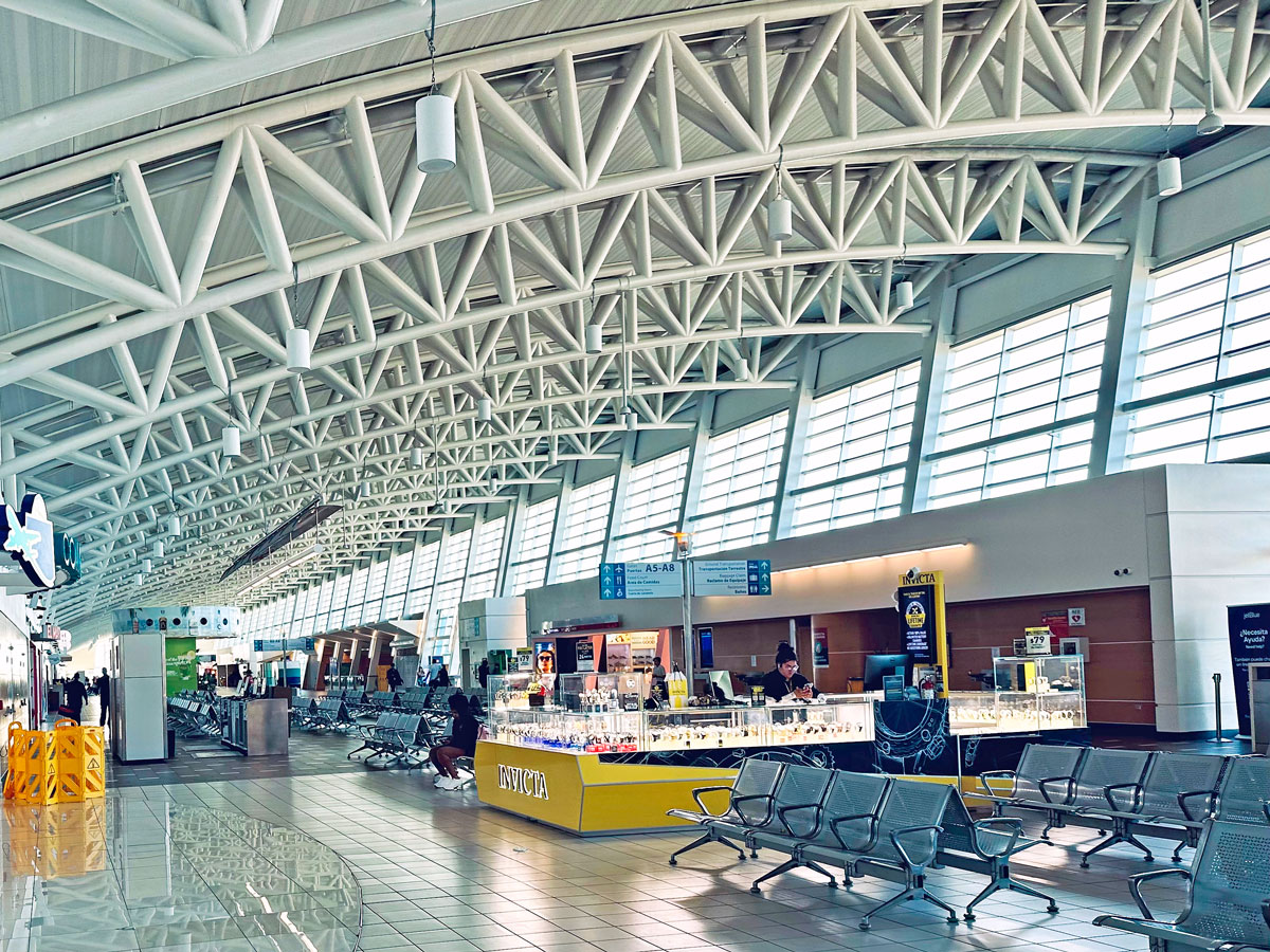 Concessions and seating areas inside Luis Muñoz Marin International Airport in Puerto Rico