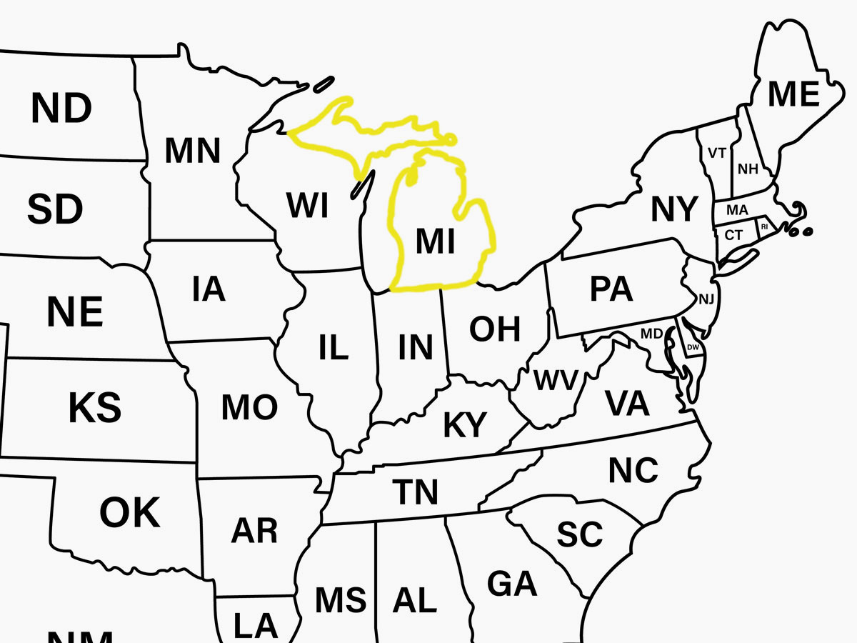Michigan highlighted on map of the U.S.