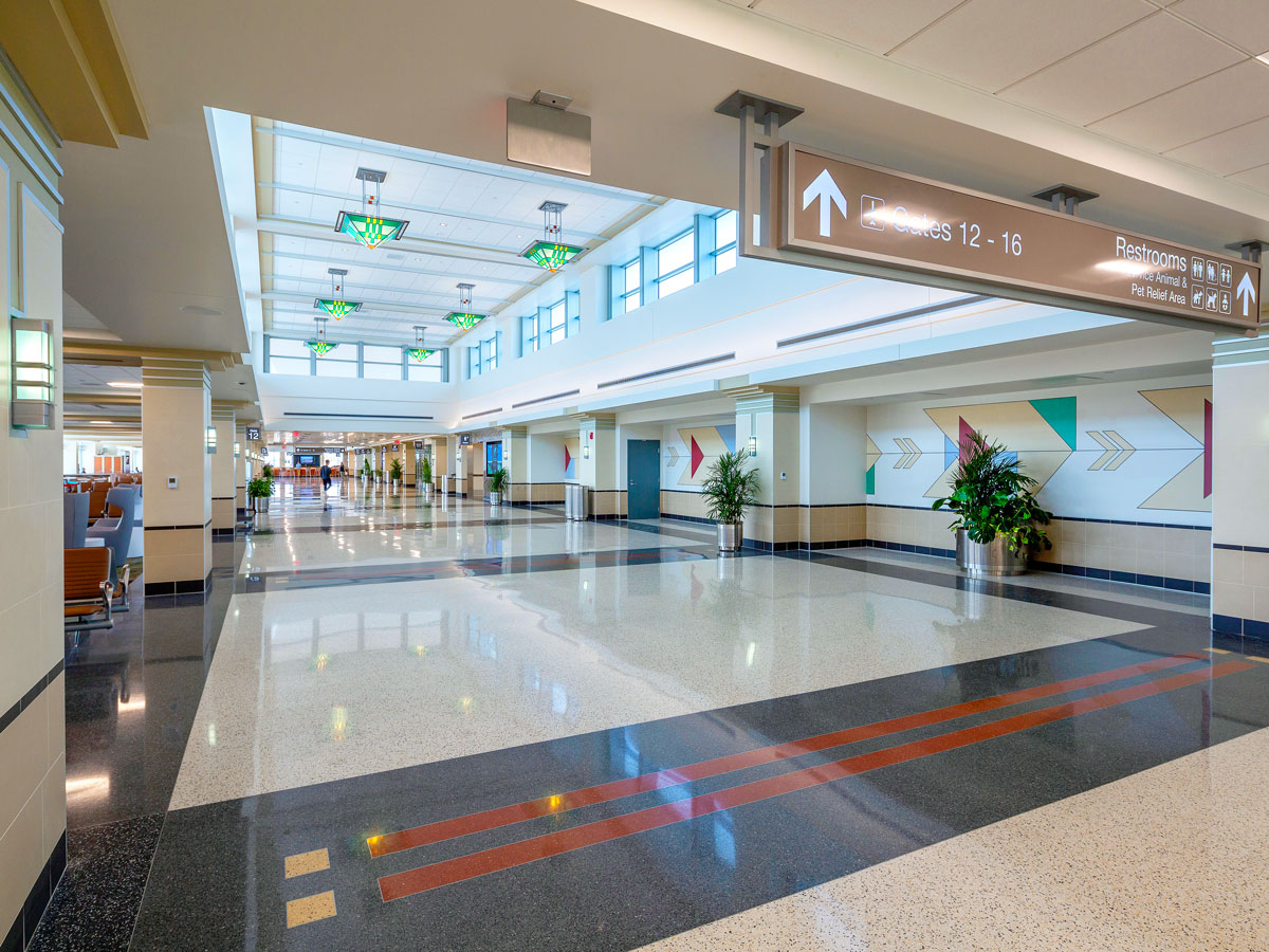 Inside the concourse at Dane County Regional Airport in Wisconsin