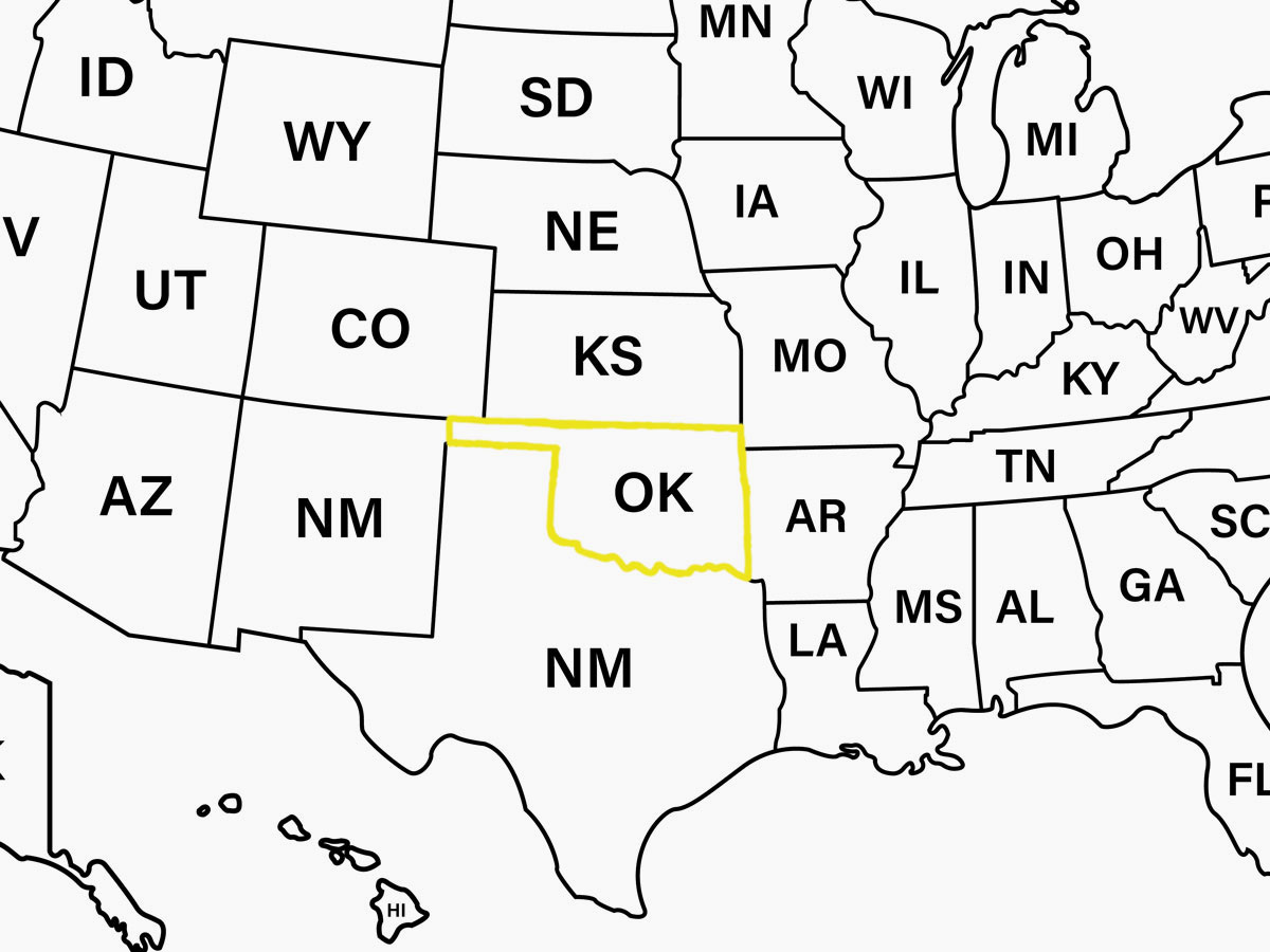 Oklahoma highlighted on U.S. map