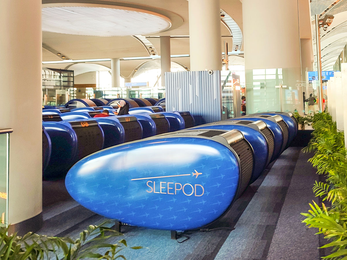 Private sleep pods at airport