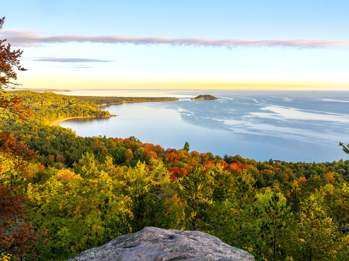 Landscape of Little Presque Isle overlooking Lake Superior in Michigan