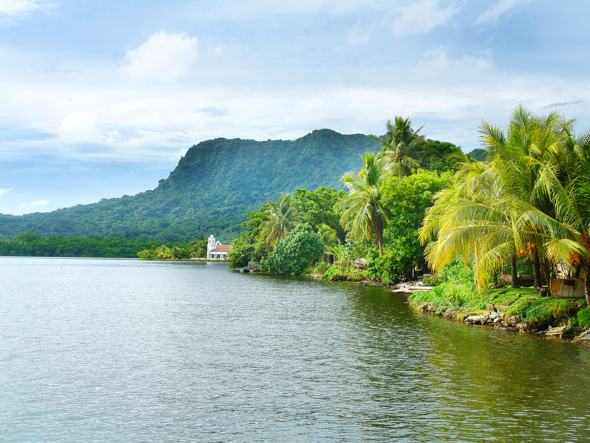 Coastal landscape of the island of Kosrae in the Federated States of Micronesia