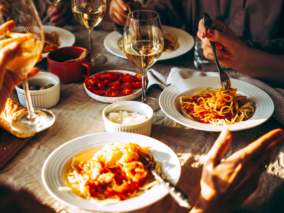 Full Italian meal on table