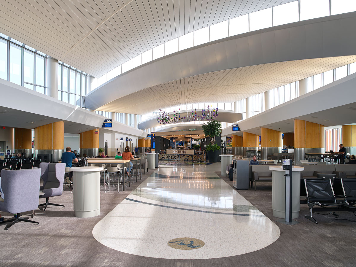 Interior of terminal building at Gerald R. Ford Airport in Grand Rapids, Michigan