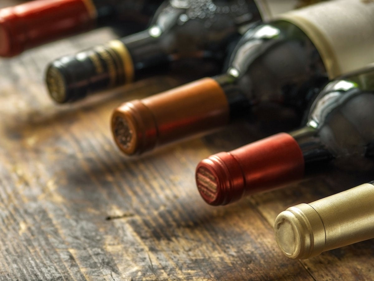 Wine bottles on wood table