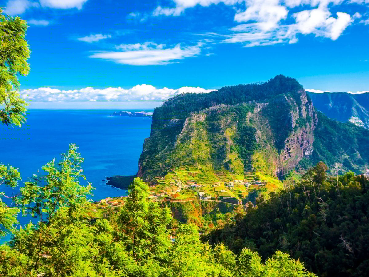 Aerial view of mountainous coast of Madeira Island, Portugal