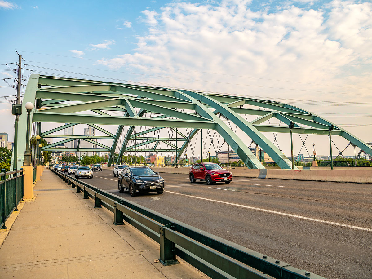 Cars on the Colfax Avenue Bridge in Denver, Colorado