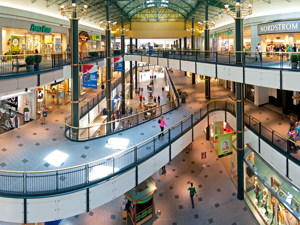 Multiple levels of shops inside the Mall of America in Bloomington, Minnesota