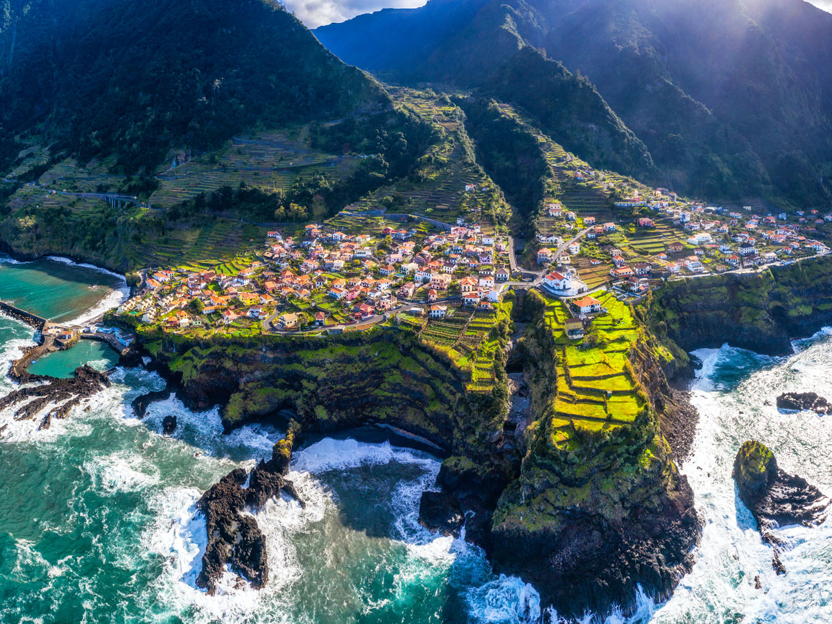 Coastal clifftop village in Madeira, seen from above