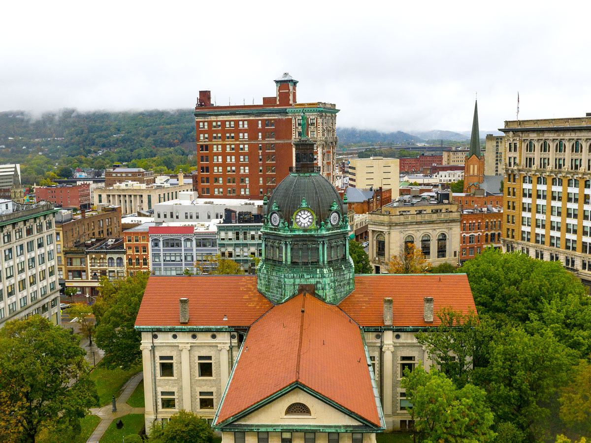 Aerial view of downtown Binghamton, New York